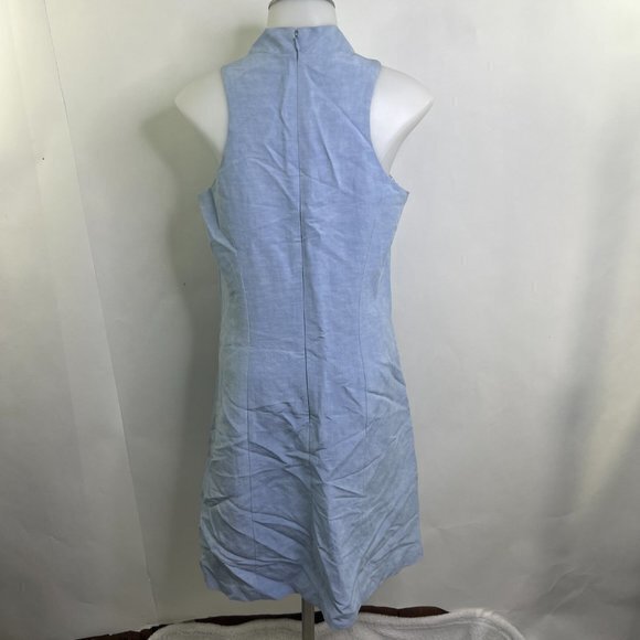 Zenobia Dress 6 Blue Silk Linen Sheath Pockets Cowl Neck A-line Light Sleeveless - Picture 5 of 11
